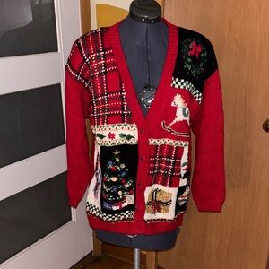 Tiara International Red Christmas Cardigan